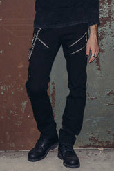Schwarzer Punk Rock Reißverschluss mit Ketten Herrenhose